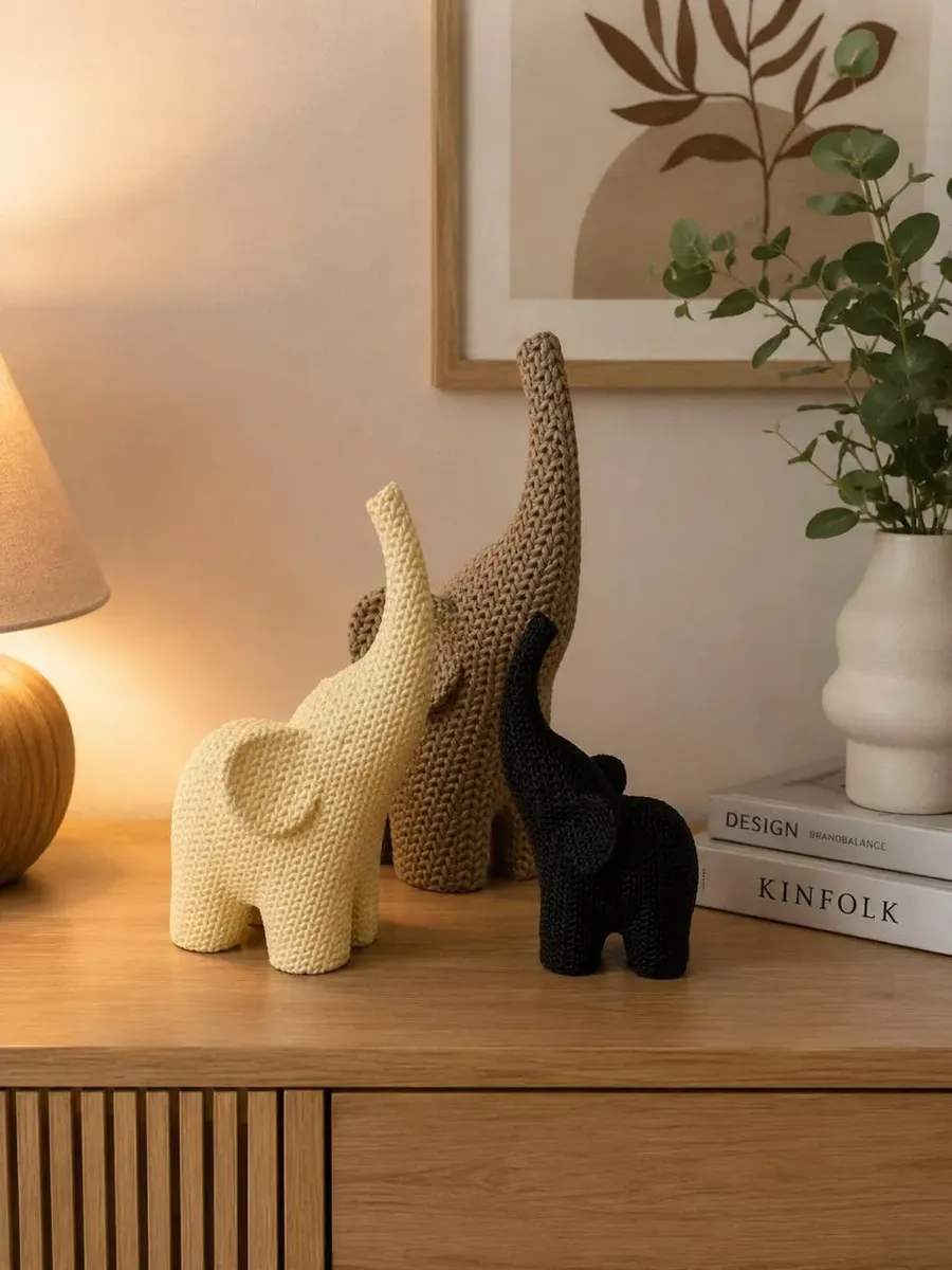 Elefante Tricô 3D — Escultura Decorativa 25cm